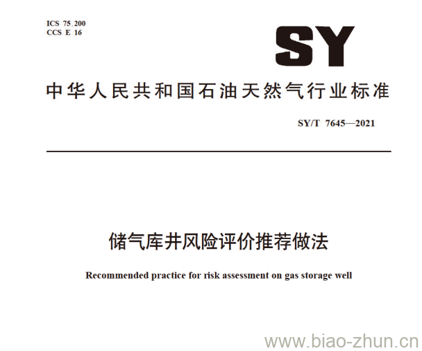 SY/T 7645—2021 储气库井风险评价推荐做法