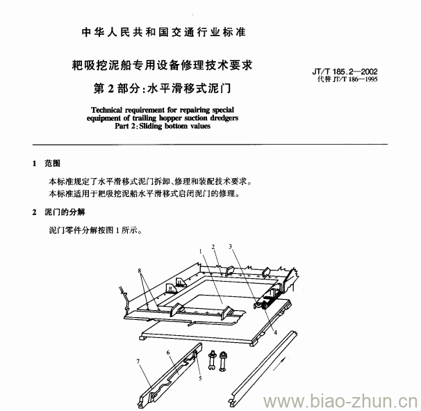 JT/T 185.2-2002 耙吸挖泥船专用设备修理技术要求第2部分:水平滑移式泥门