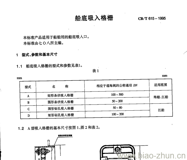 CB/T 615-1995 船底吸入格栅