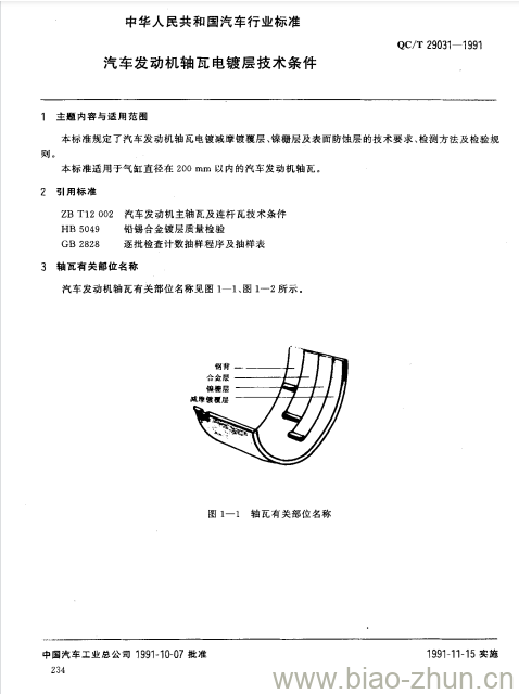 QC/T 29031-1991 汽车发动机轴瓦电镀层技术条件