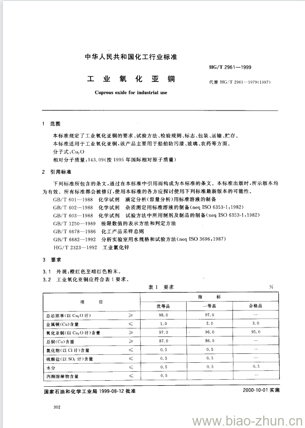HG/T 2961-1999 工业氧化亚铜