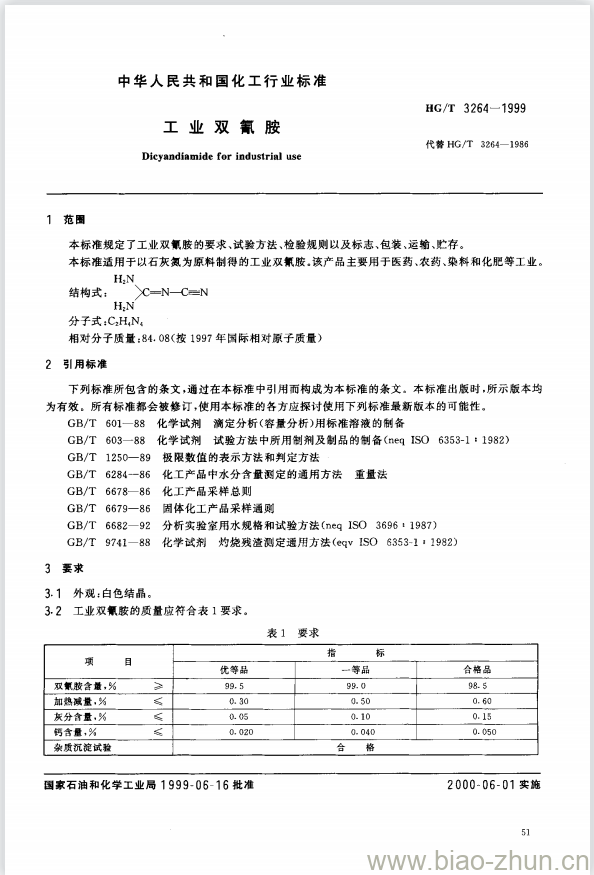 HG/T 3264-1999 工业双氰胺