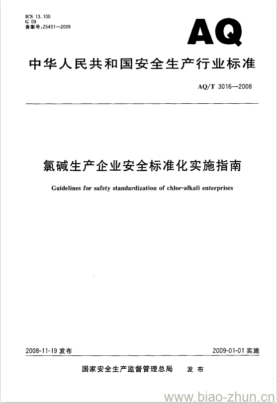 AQ/T 3016-2008 氯碱生产企业安全标准化实施指南