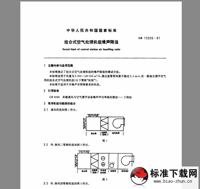 GB 13326-91 组合式空气处理机组噪声限值