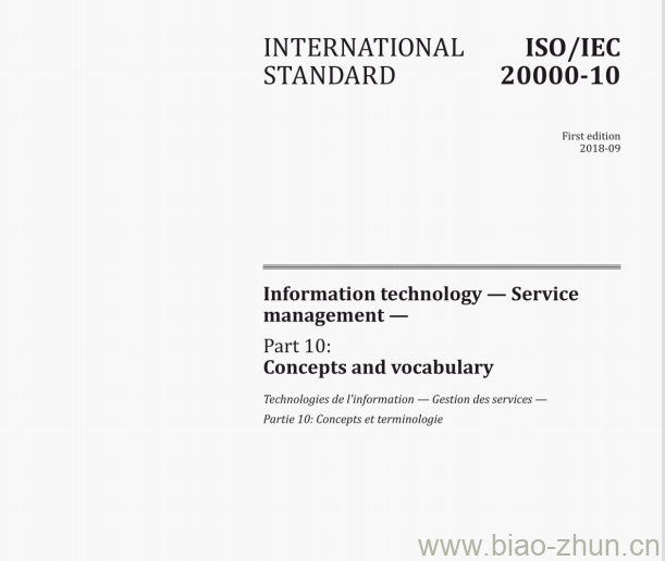 ISO/IEC 20000-10:2018(E) Information technology &#8211; Service management—Part 10:Concepts and vocabulary