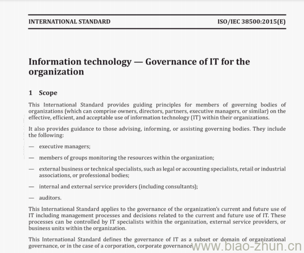 ISO/IEC 38500:2015(E) Information technology — Governance of IT for the organization