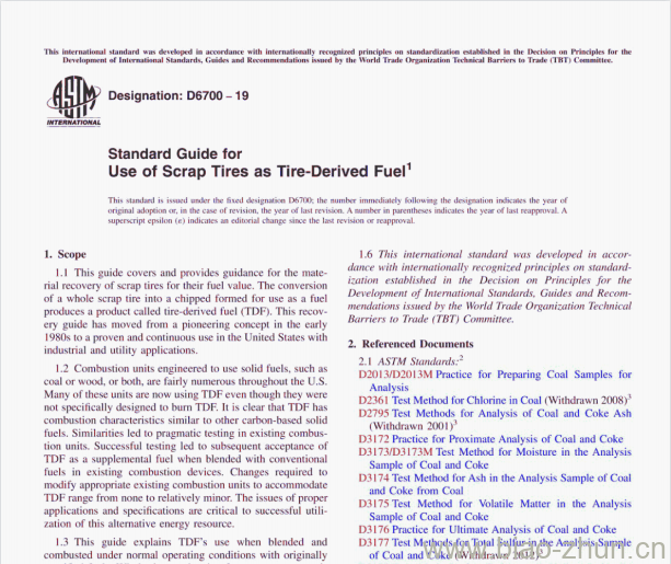 ASTM D6700-19 Standard Guide for Use of Scrap Tires as Tire-Derived Fuel