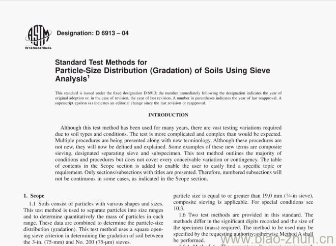 ASTM D6913-04 Standard Test Methods for Particle-Size Distribution (Gradation) of Soils Using SieveAnalysis