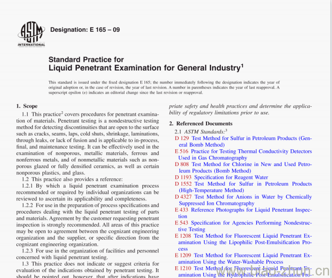 ASTM E165-09 Standard Practice for Liquid Penetrant Examination for General lndustry