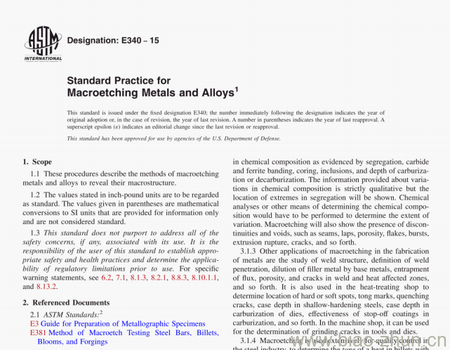 ASTM E340-15 Standard Practice for Macroetching Metals and Alloys