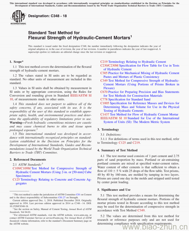 Standard Test Method for Flexural Strength of Hydraulic-Cement Mortars