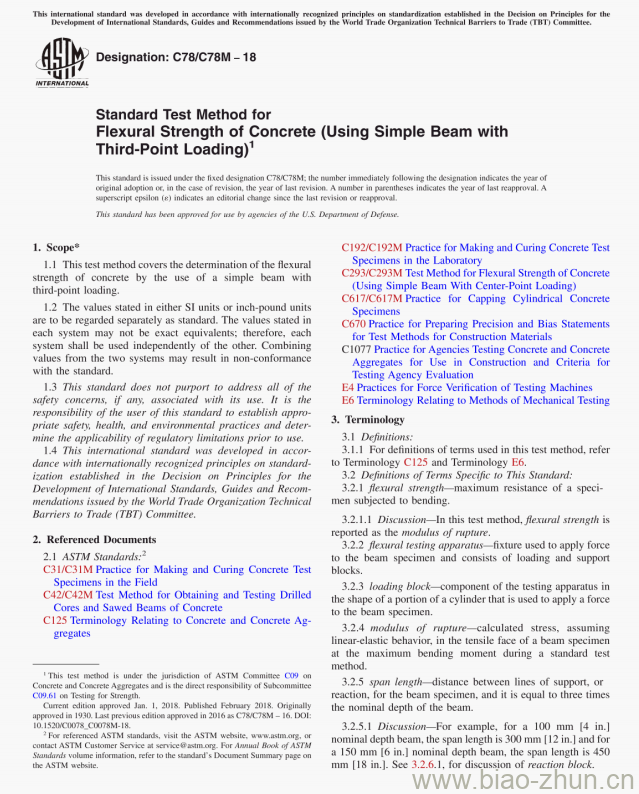 Standard Test Method for Flexural Strength of Concrete (Using Simple Beam withThird-Point Loading)